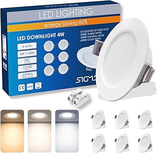 SIGMALED LIGHTING - Spot LED encastrable 4W 360lm, IP44 étanche, Lumière sélectionnable Chaude 3000K Naturelle 4000K Froide 6000K, Trou Ø70-80mm, 220V-230V AC, SPOT LED extra plat, 6 pièces
