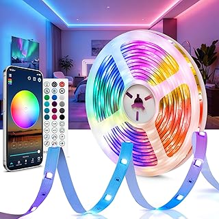 Ruban LED 24V 10m 5050 RGB pour Chambre, Plafond et Mur, Bande Lumineuse d’Ambiance avec Télécommande 40 Touches & App Bluetooth, Décoration Lit, Meuble, Gaming, Fête et Noël(1×10m)