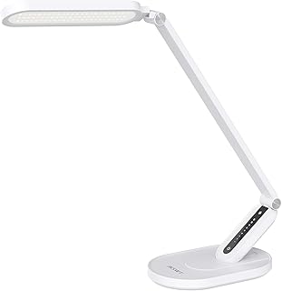 JKSWT Lampe de bureau LED, Lampes de table Protection des Yeux Lampe de bureau à intensité variable avec 5 modes de couleur Port de chargement USB Commande tactile et fonction de mémoire