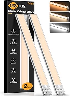Gritin Lampe de Placard LED, Super Lumineuses, 37.5CM, 3 Couleurs&5 Luminosités, 4 Modes, Détecteur de Mouvement, Rechargeable Longue Durée-Installation Facile Lampe d