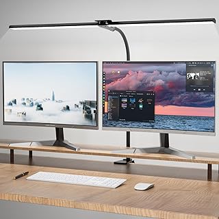 Lampe de Bureau LED Puissante, Dimmable Lampe Architecte à Double Tête avec Pince, 5 Modes de Couleur, Protection Yeux Lumière Bureau pour PC Travail, Étude, 80CM,Noir