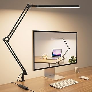 SKYLEO Lampe de Bureau LED- Lampe Architecte 1300LM - 5 Modes de Couleur X 11 Niveaux de Luminosité - Bras Pivotant Réglable - Fonction Minuterie et Mémoire - 12W Desk Lamp - Noir