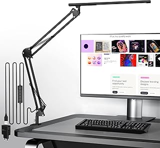 VERSKI Lampe de bureau LED, lampe de bureau pour la maison, le bureau, protection des yeux, lampe de lumière du jour, 5 températures de couleur et luminosité réglables, Avec adaptateur QC 3.0, 12 W