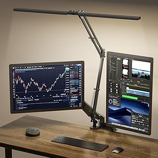 SKYLEO Lampe de Bureau LED, Double Tête et Télécommandée,2400 LM,24W, 5 Modes de Température, Réglage Horaire & Mémorisation, Facile à Installer - Pour Bureau, Lecture -Noir