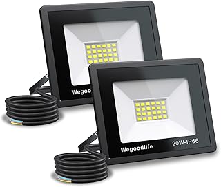 Wegoodlife Lot de 2 Projecteur LED Extérieur 20W, Super Lumineux 1510LM Spot LED Extérieur, 3000K Blanc Chaud, IP66 Étanche, Éclairage de Sécurité pour Jardin, Patio, Cour, Entrée, Garage, Sans Prise