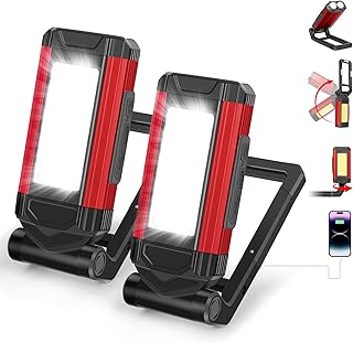 Lampes LED Rechargeables, Baladeuses LED pour Mécaniciens avec Support Pivotant et Crochet pliant, Lampe de Poche COB avec Aimant pour Auto, Atelier, Camping et Urgences-Cadeau Homme (2 Pièce)