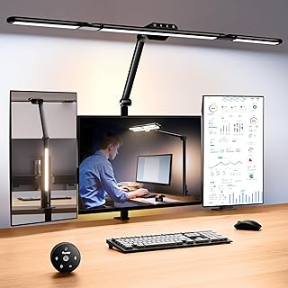 Quntis LED Lampe de Bureau Puissante 82,5cm 182 LED Lampe Table Réglable avec Télécommande et Rétro-éclairage, Détecteur de Mouvement Intelligent, Pliable en 3 Etapes, Lumière pour Lecture Architecte