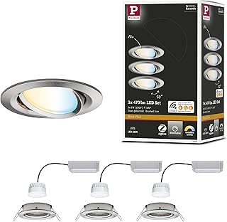 Paulmann 92962 Spot encastré LED Nova Plus Smart Home ZigBee kit rond orientable 3x6W Tunable White gradable Acier brossé spot Alu zinc 2700K