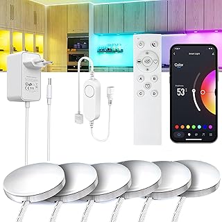 Lumière LED Cuisine Luminaires Intérieur Sous Meuble Lampe de Placard avec pour Alexa et Google Assistant - Contrôle via App et Télécommande RF 2.4G dimmable (RGB, 6PCS)